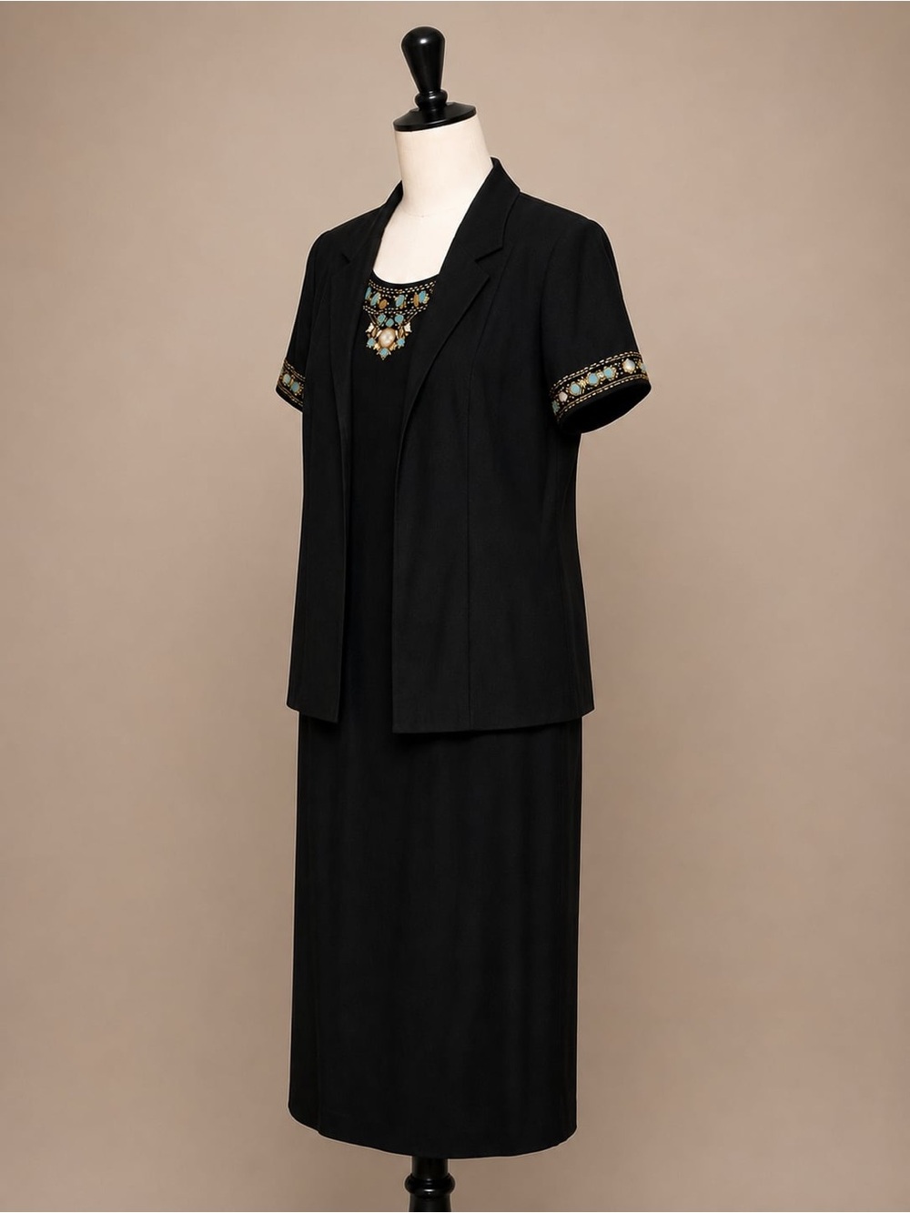 Jessica Howard Black Maxi Skirt Set with Beaded Trim size 12